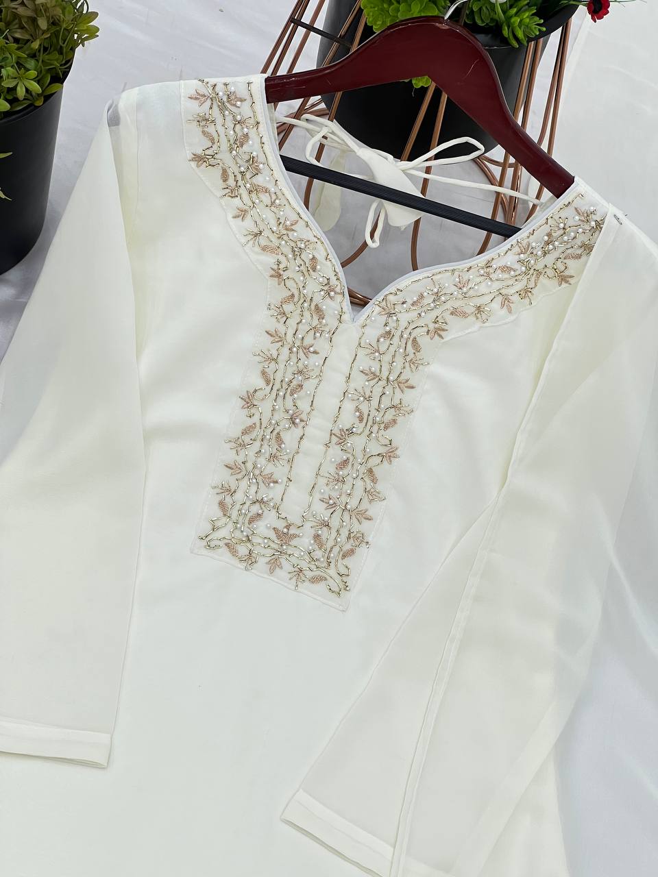 Faux Geeorgette Embroidery And Hand Work With Micro Cotton Top Farshi