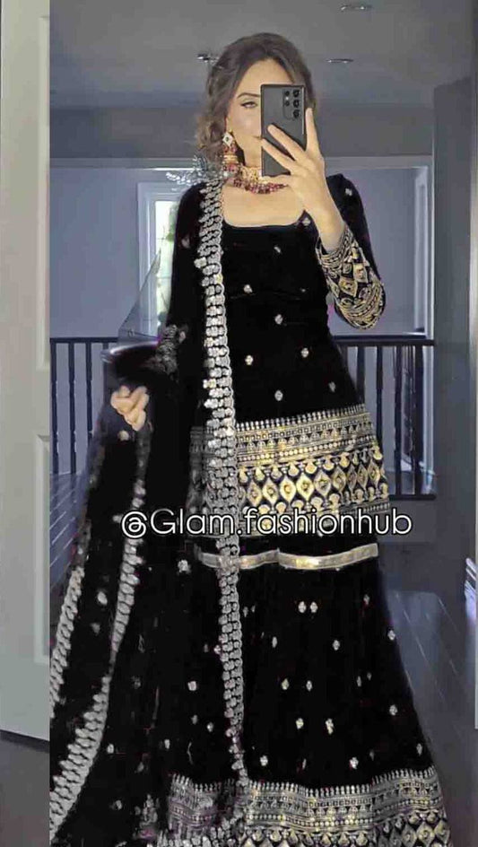 Havy Vichitra Silk Embroidery Work Top Sharara