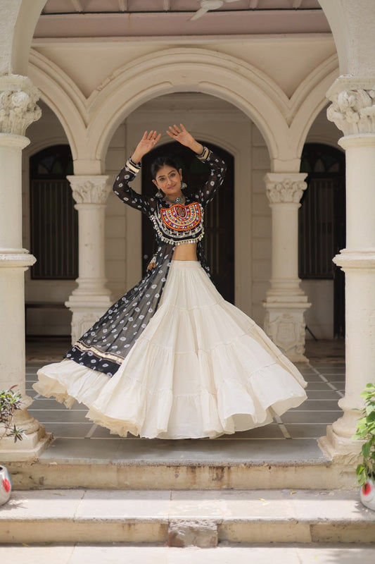 Kora Cotton Navratri Special Plain Work Lehenga
