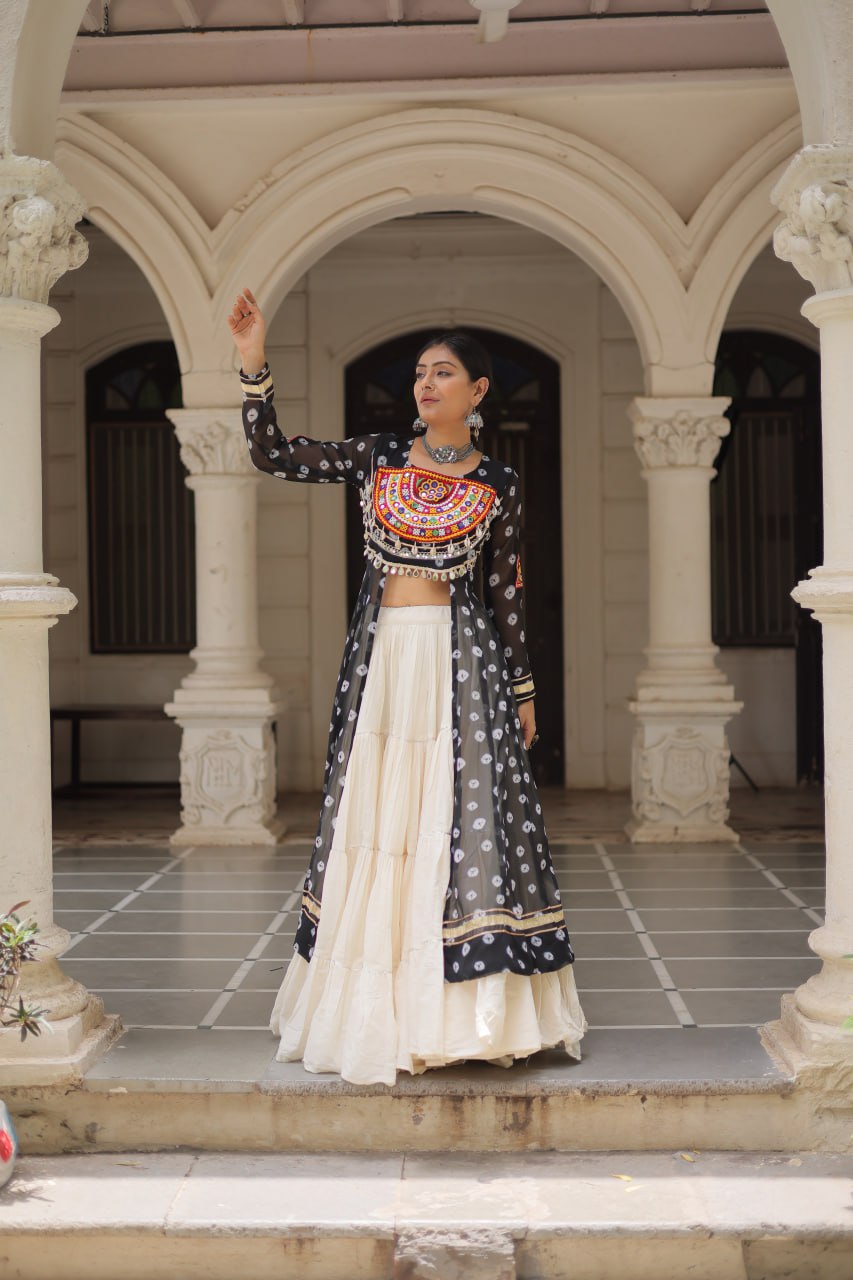 Kora Cotton Navratri Special Plain Work Lehenga