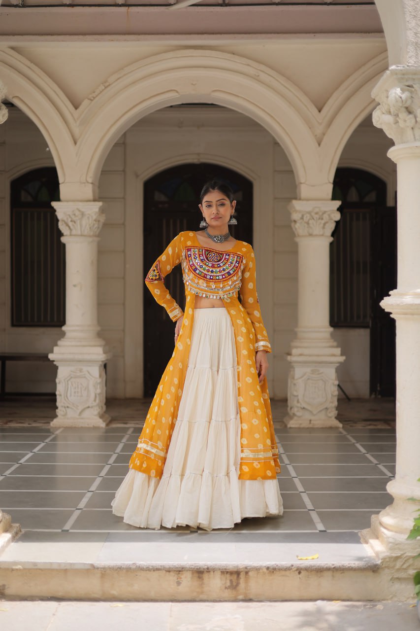 Kora Cotton Navratri Special Plain Work Lehenga