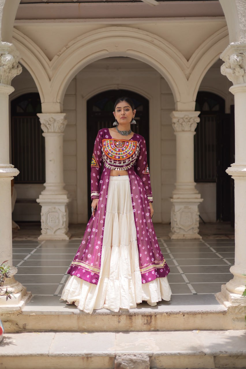 Kora Cotton Navratri Special Plain Work Lehenga