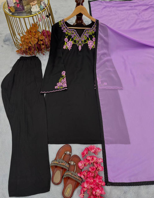 Riyon Silk With Embroidery Work Top And Farshi Plazzo
