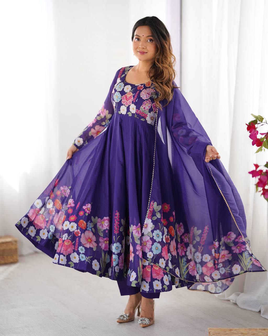 Heavy Organza Tabby Silk Anarkali Gown In 4 Meter Huge Flair