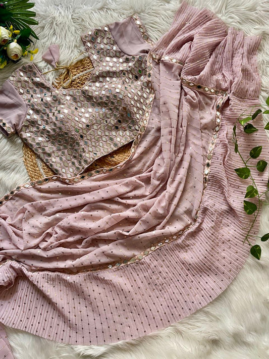 Pink Color Faux Georgette Embroidery Work Saree