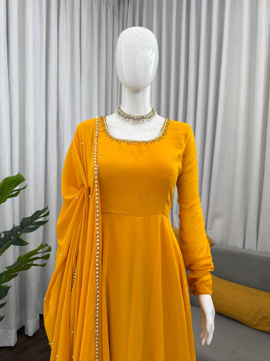Orange Color Foux Georgette With Hand Work Anarkali