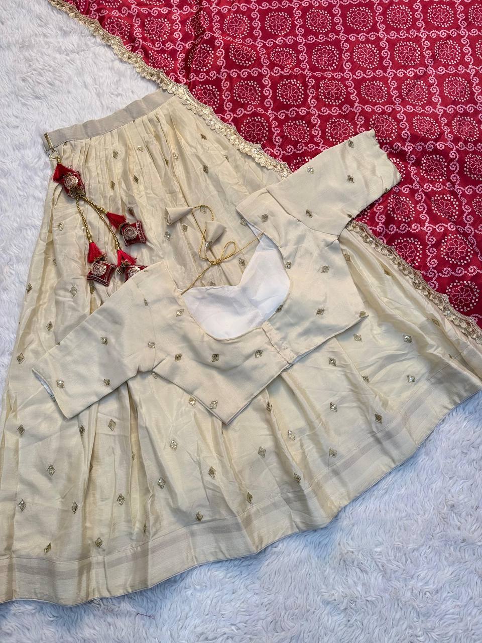 Soft Chinon Silk With Flower Embroidery Design Work Lehenga