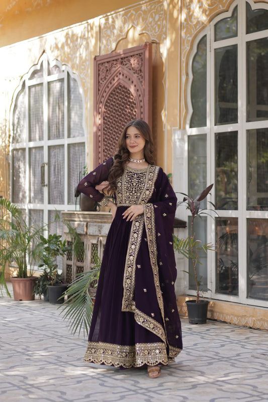 Faux Blooming Emberoidery Zari Work Gown