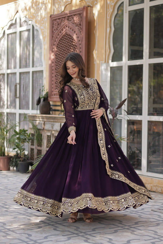 Faux Blooming Emberoidery Zari Work Gown