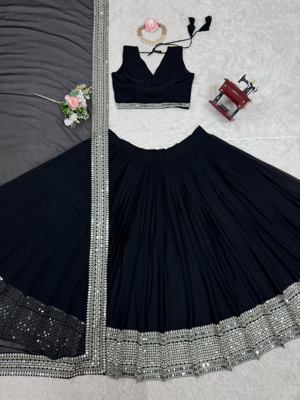 Foux Gorgette Canvas Patta And Cancan Sequence Work Lehenga Choli