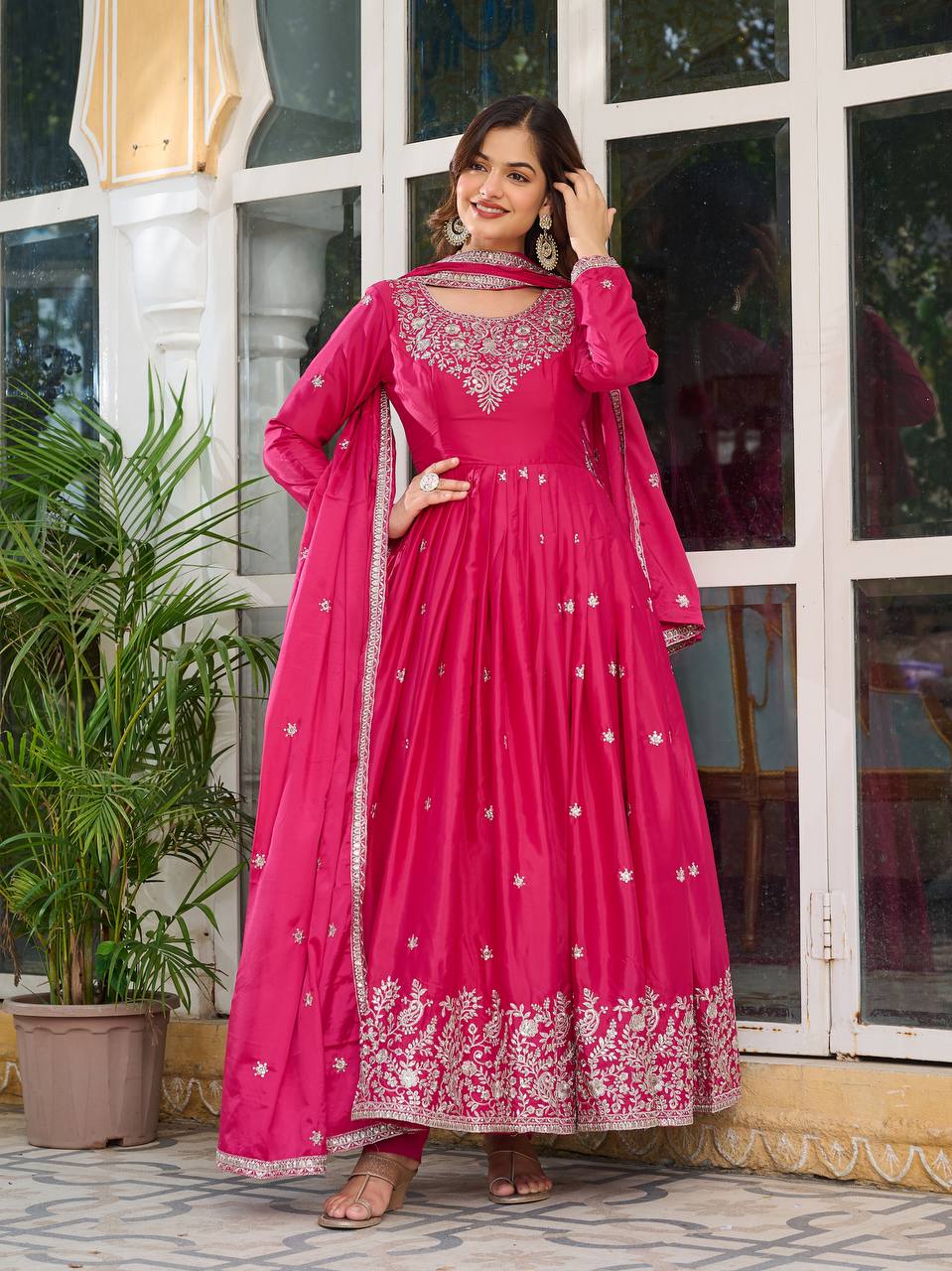 American Silk Full Stitch And Thred With Sequence Work Gown