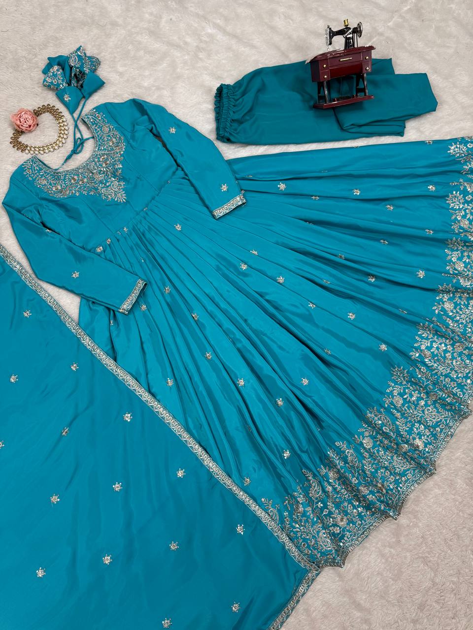 American Silk Full Stitch And Thred With Sequence Work Gown