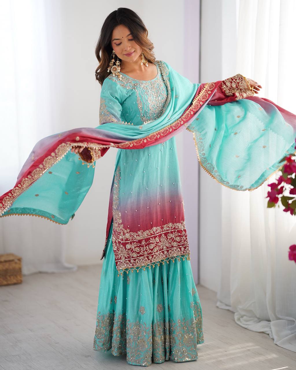 Eid Special With Coding Dori With Sequence Work And Chinnon Silk Rivet Moti Work Suit