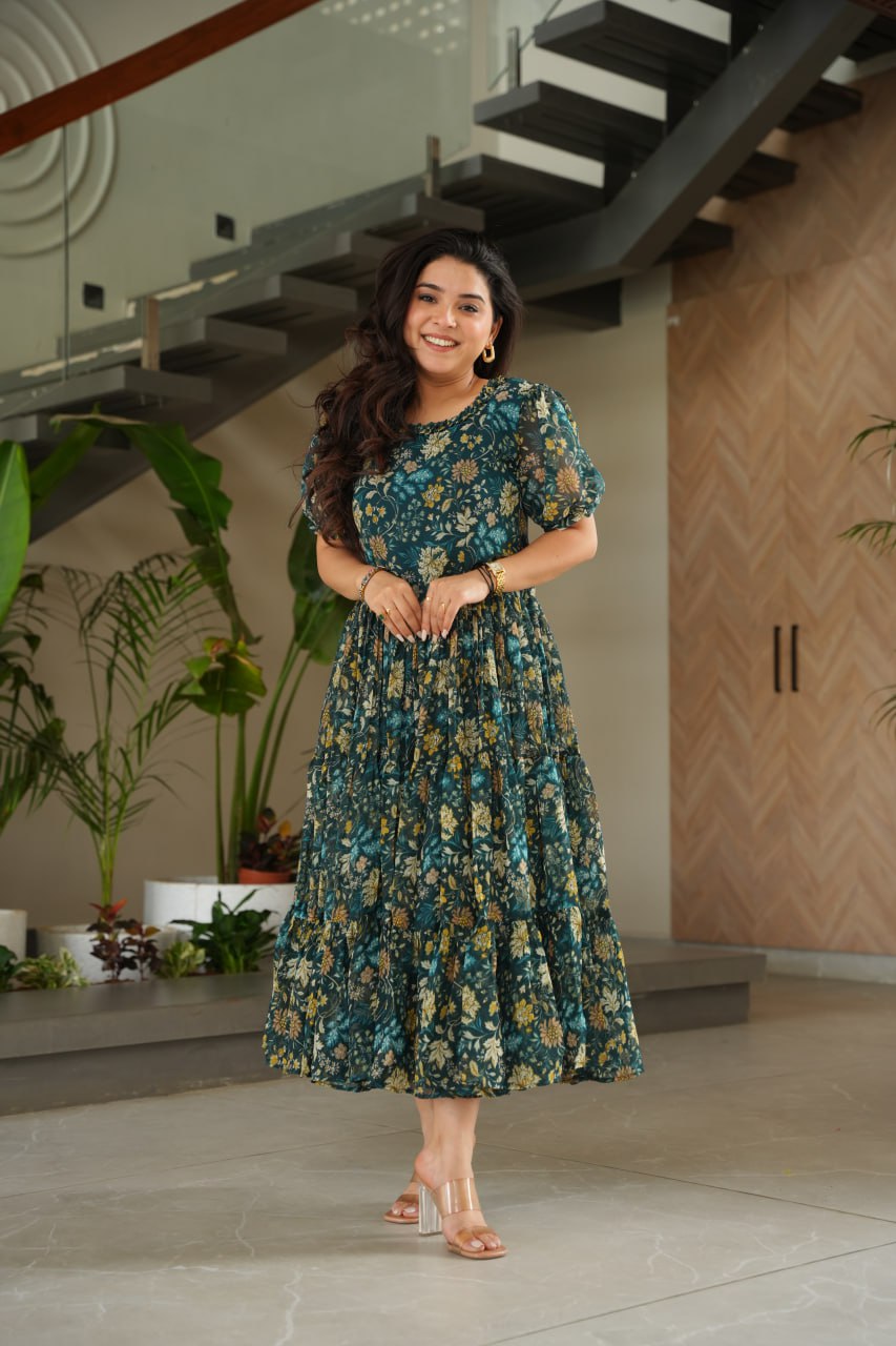 SUMMER SPECIAL ONE PIECE PRINTED GOWN WITH 12 MTR HUGE FLAIR