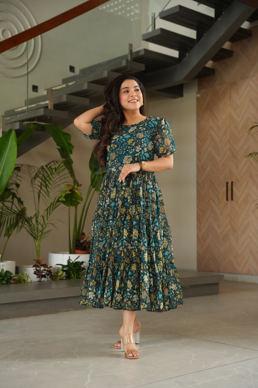 SUMMER SPECIAL ONE PIECE PRINTED GOWN WITH 12 MTR HUGE FLAIR
