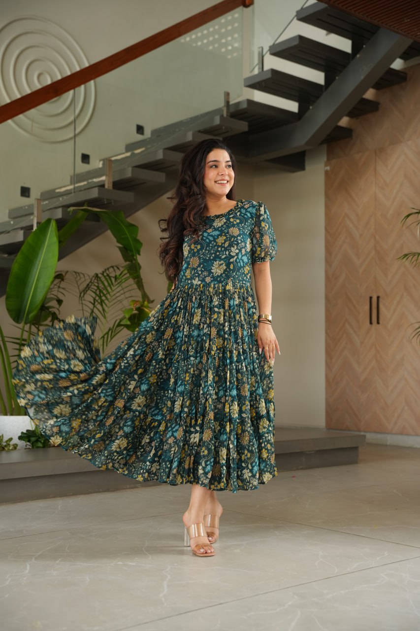 SUMMER SPECIAL ONE PIECE PRINTED GOWN WITH 12 MTR HUGE FLAIR