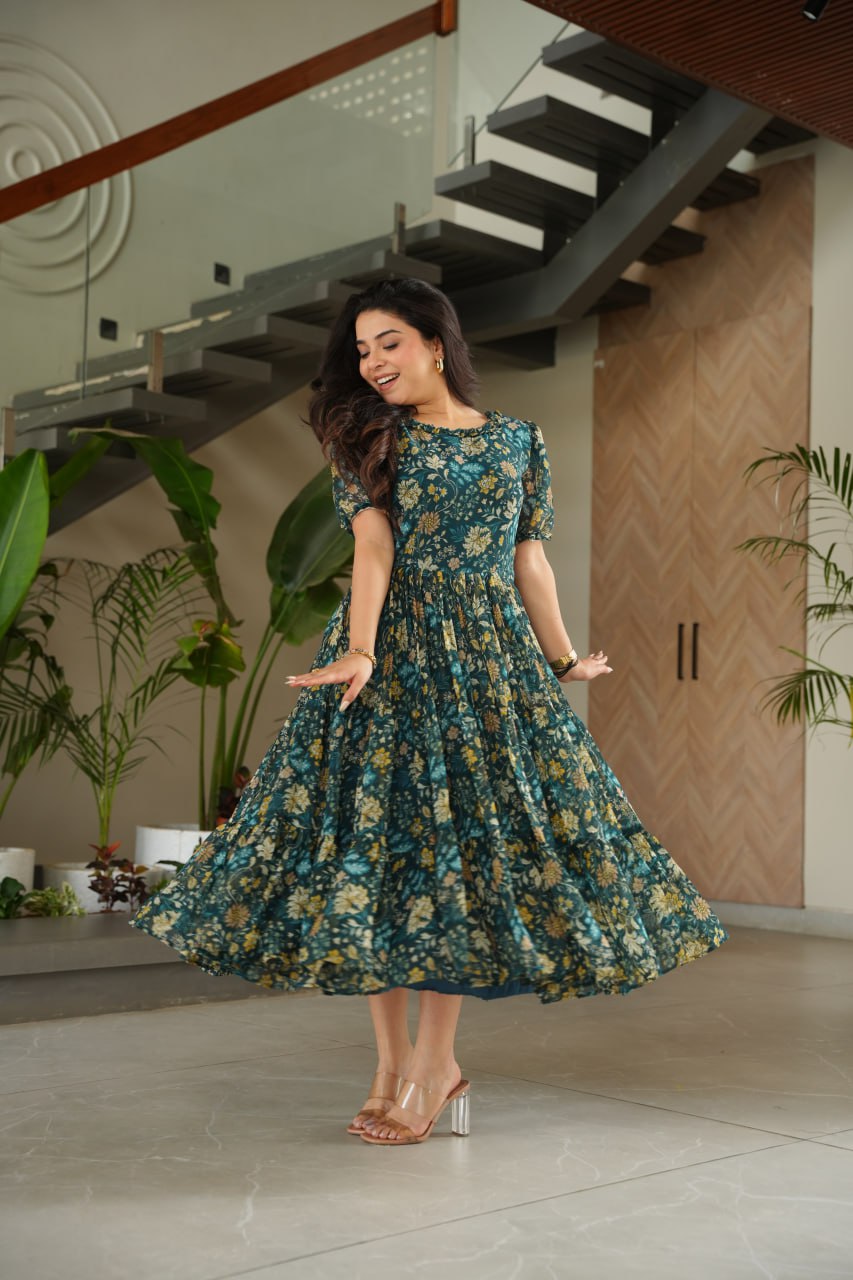 SUMMER SPECIAL ONE PIECE PRINTED GOWN WITH 12 MTR HUGE FLAIR