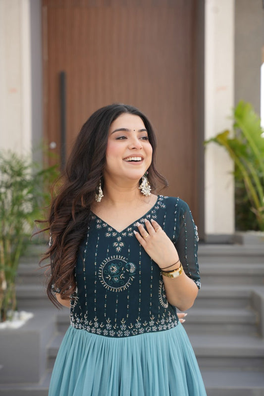 DRESS BAZZAR FAUX BLOOMING BEADS EMBROIDERED GOWN