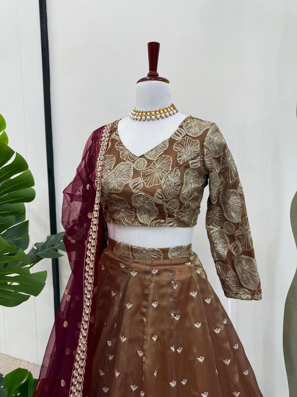 Jimmy Chhu Brown Color Bridal Lehenga Choli