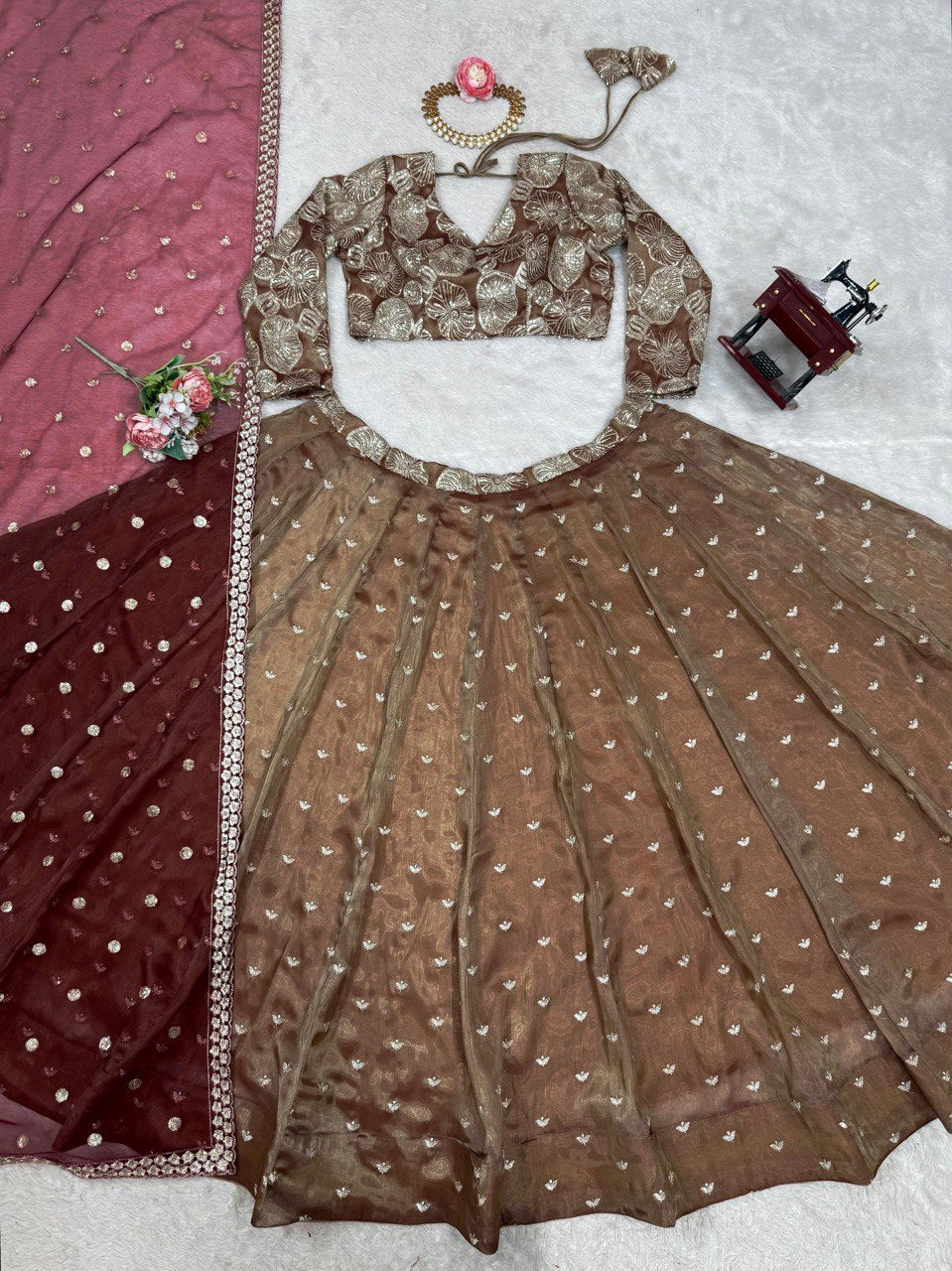Jimmy Chhu Brown Color Bridal Lehenga Choli