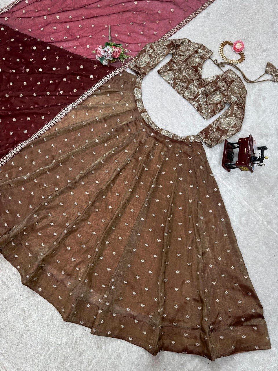 Jimmy Chhu Brown Color Bridal Lehenga Choli