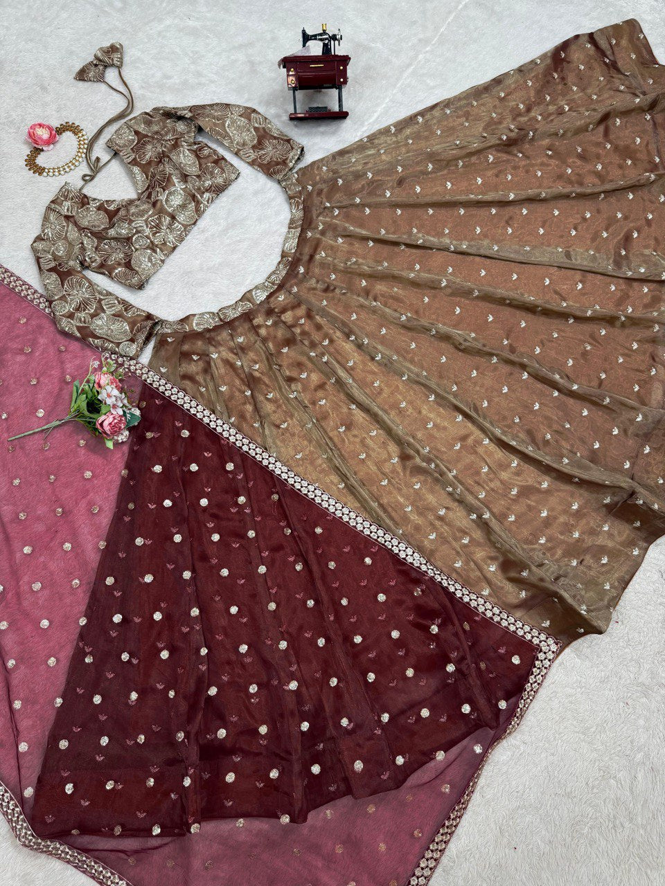 Jimmy Chhu Brown Color Bridal Lehenga Choli