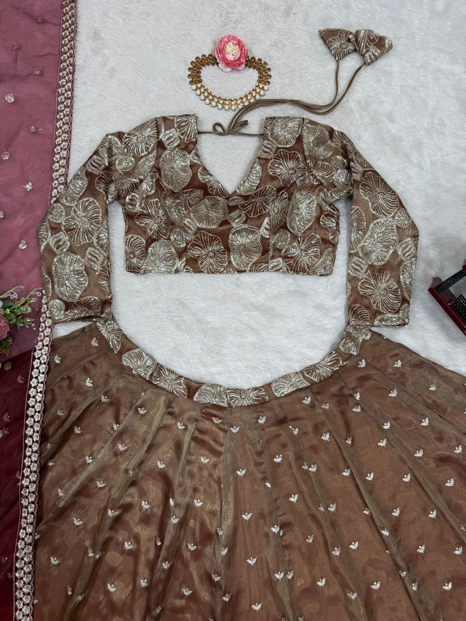 Jimmy Chhu Brown Color Bridal Lehenga Choli