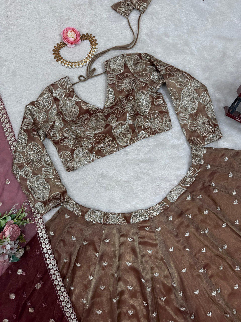 Jimmy Chhu Brown Color Bridal Lehenga Choli