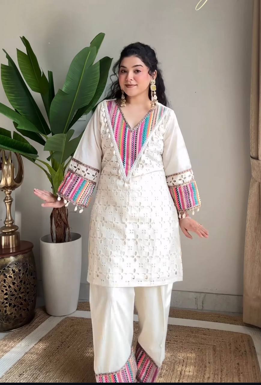 Pure Khadi Cottan With Thread Work Top