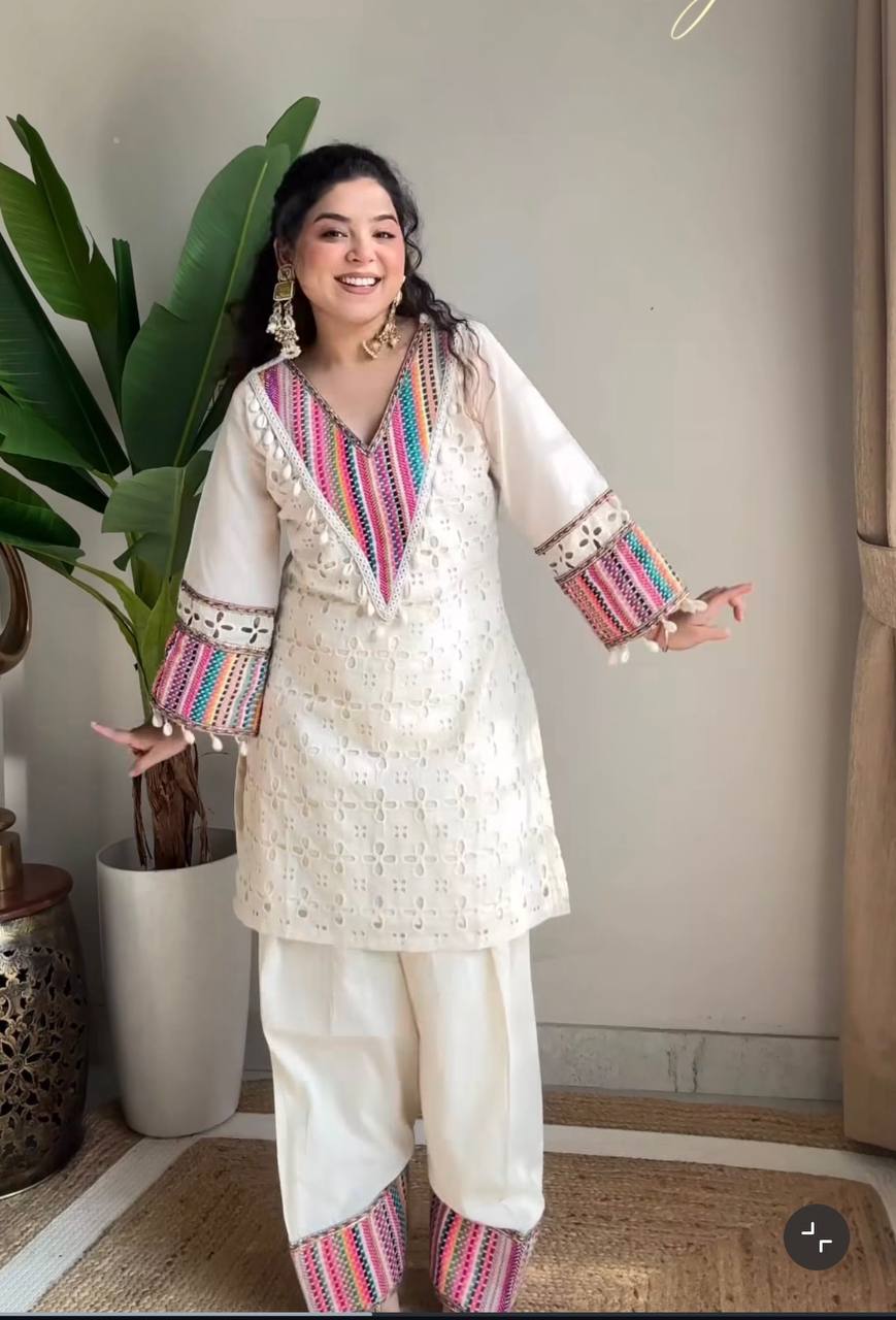 Pure Khadi Cottan With Thread Work Top