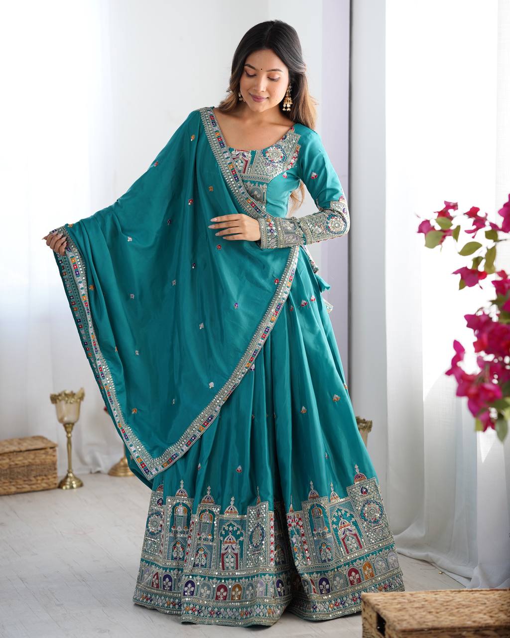 Natural Crep Silk With Thread And Sequence Work Lehenga Choli