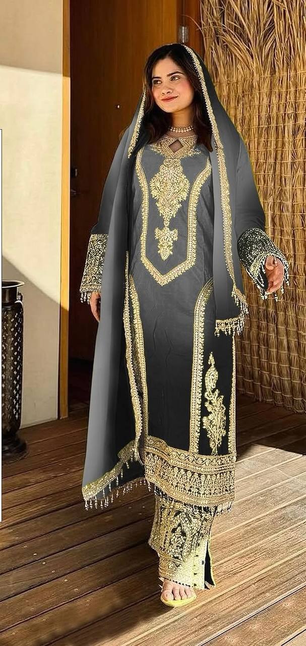 Dual Tone Peding Chinon Silk Embroidery Coding Work Top Pent