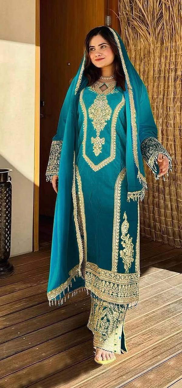 Dual Tone Peding Chinon Silk Embroidery Coding Work Top Pent