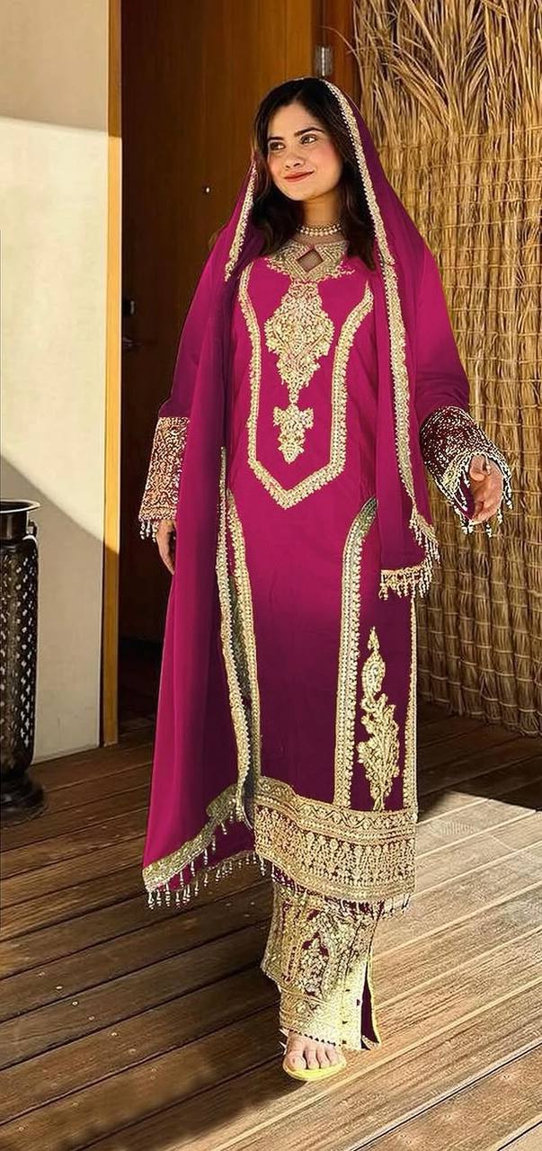 Dual Tone Peding Chinon Silk Embroidery Coding Work Top Pent