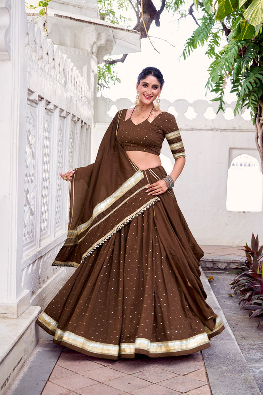 ELEGANT TRADITIONAL ETHNIC WEAR FOR WOMEN CHANDERI ZARI WEAVING LEHENGA CHOLI