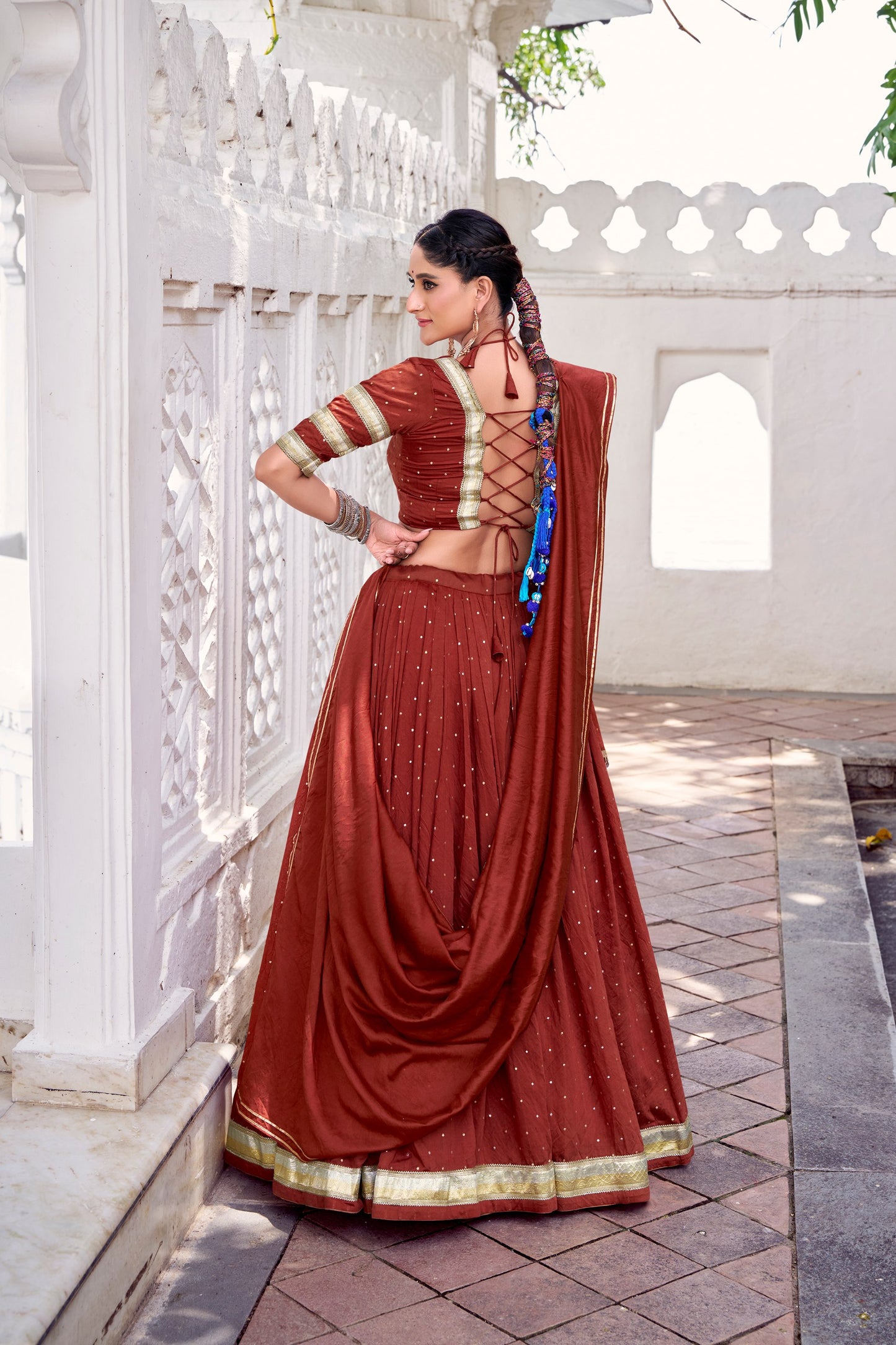 ELEGANT TRADITIONAL ETHNIC WEAR FOR WOMEN CHANDERI ZARI WEAVING LEHENGA CHOLI