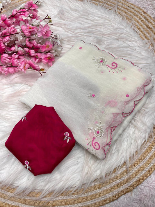 WOMEN'S WEAR CHIFFORN HANDWORK PARTY WEAR SAREE