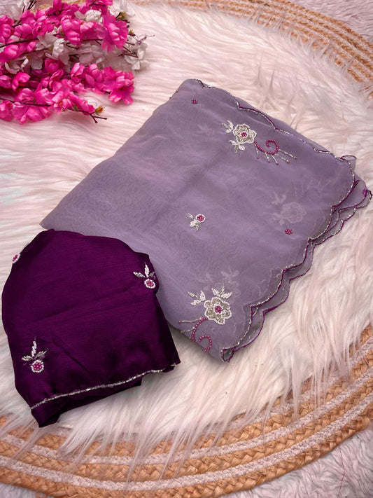 WOMEN'S WEAR CHIFFORN HANDWORK PARTY WEAR SAREE