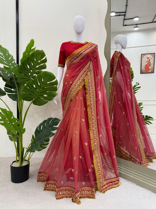 Designer Saree on Twil Net Febric with Coding & Thred with Sequnce work