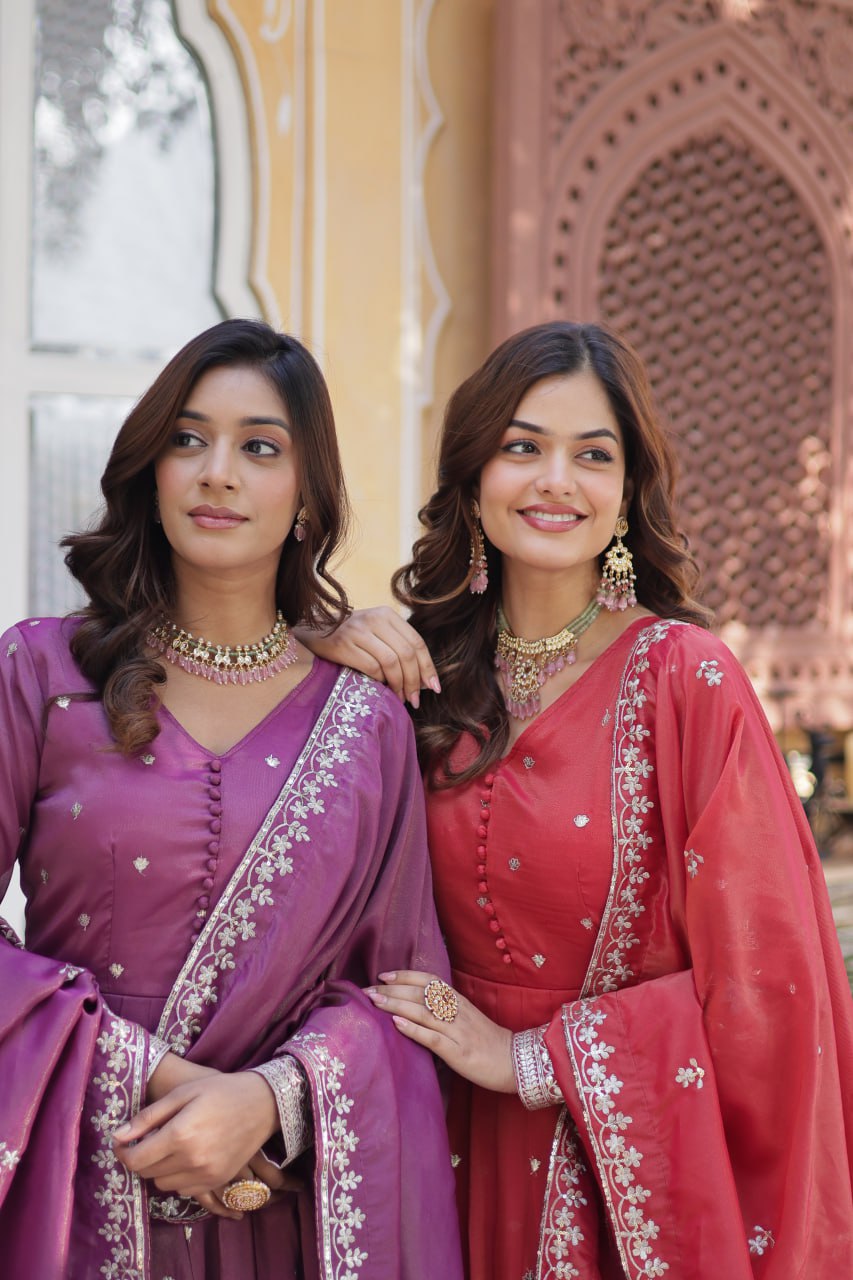Viscose Cosmosn Canvas Patta Embroidery Zari Sequence Work Gown