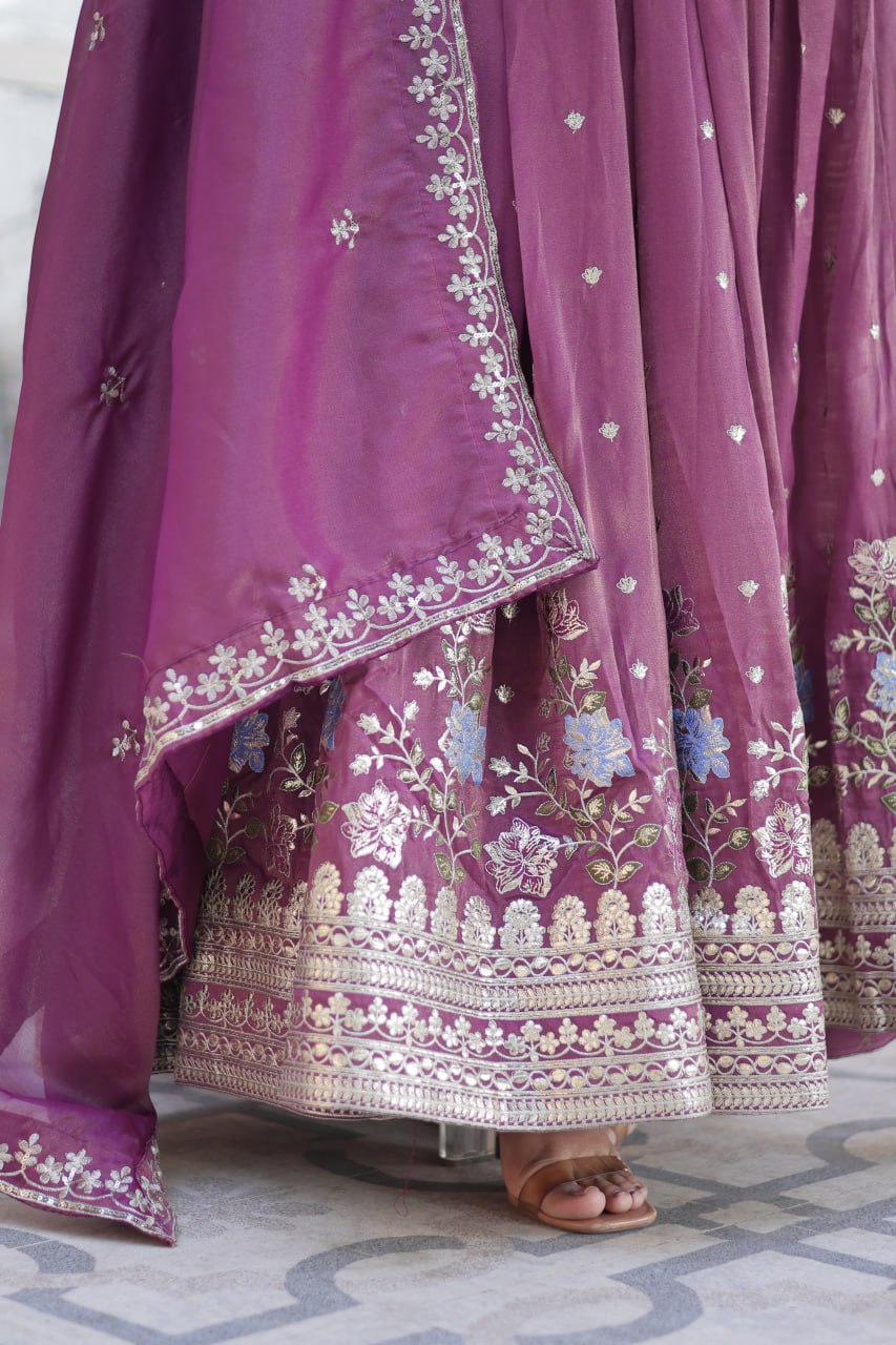 Viscose Cosmosn Canvas Patta Embroidery Zari Sequence Work Gown