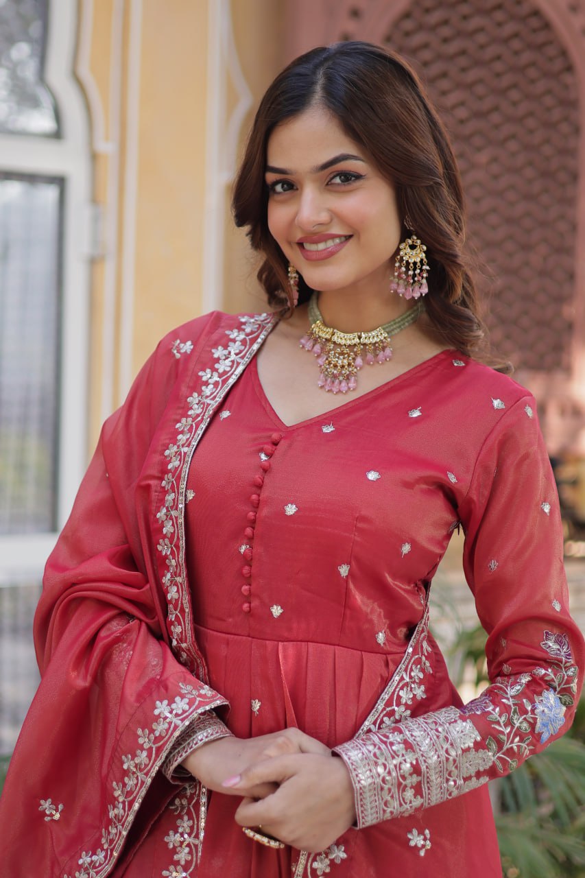 Viscose Cosmosn Canvas Patta Embroidery Zari Sequence Work Gown