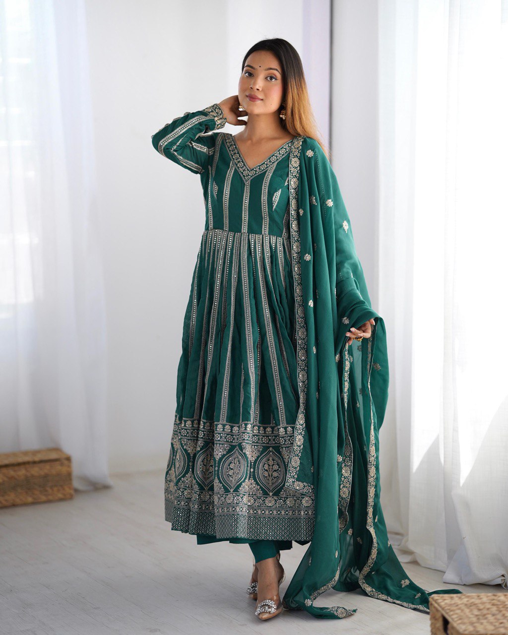SUMMER WEDDING SPECIAL SEQUENCE WORK TRADITIONAL GOWN WITH DUPATTA