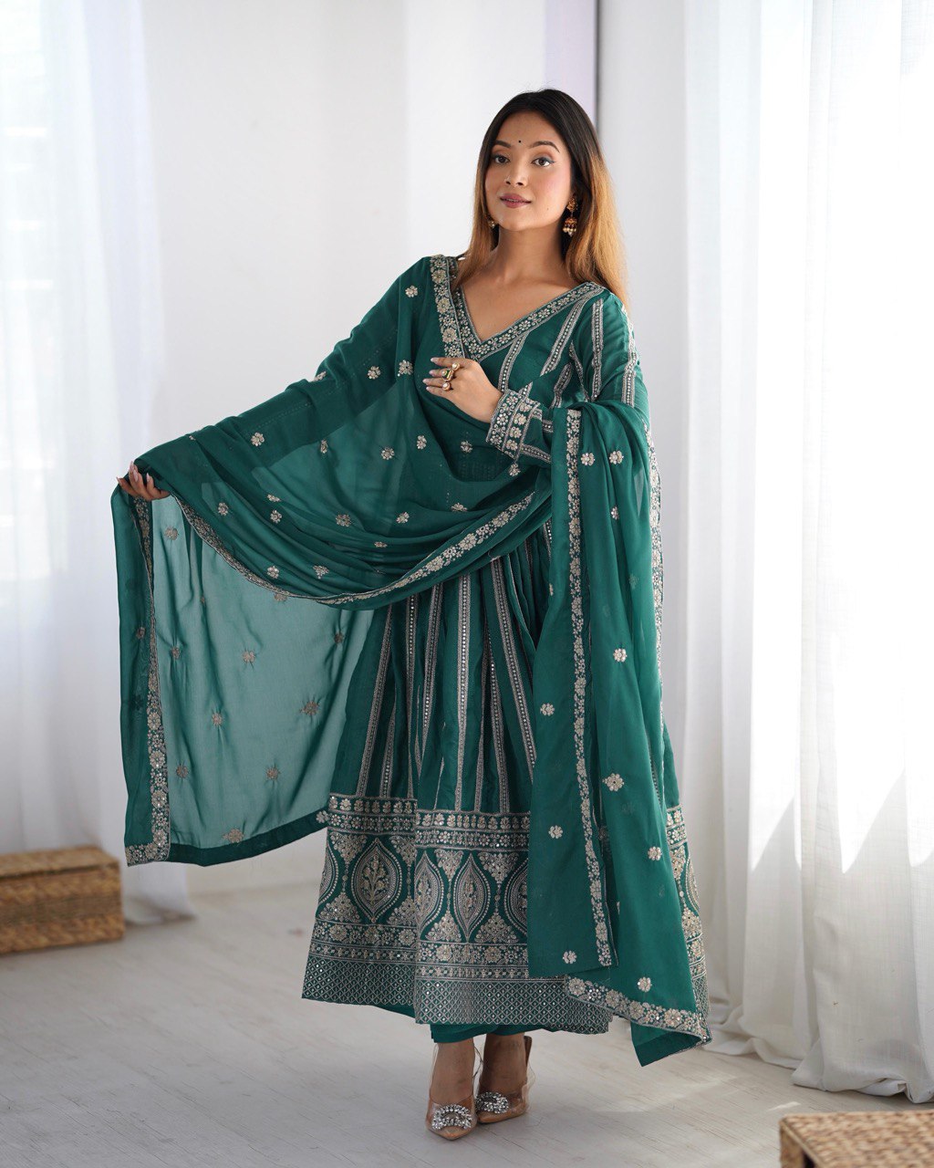 SUMMER WEDDING SPECIAL SEQUENCE WORK TRADITIONAL GOWN WITH DUPATTA