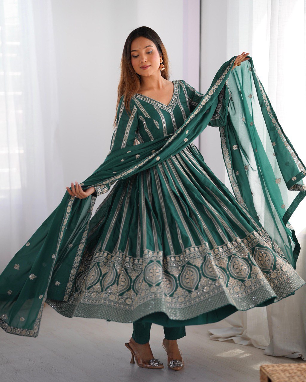 SUMMER WEDDING SPECIAL SEQUENCE WORK TRADITIONAL GOWN WITH DUPATTA