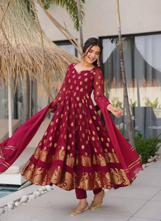 Havy Faux Georgette Embroidery Work Gown