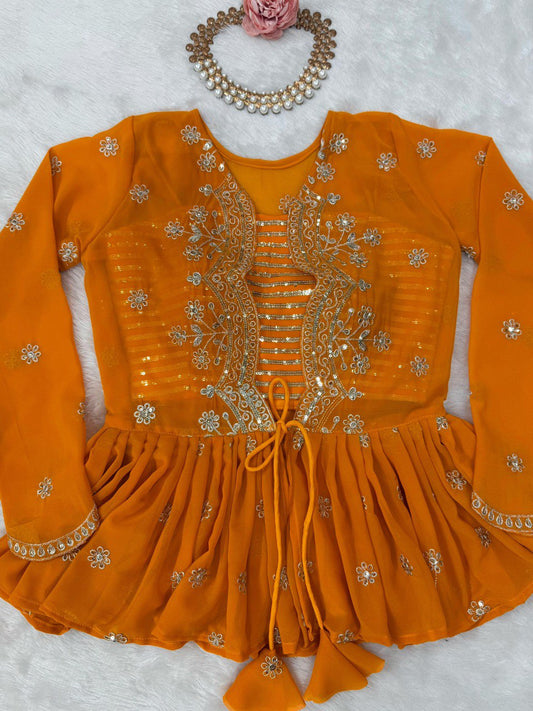 Foux Georgette With Digital Print And Thread With Sequence Work Lehenga