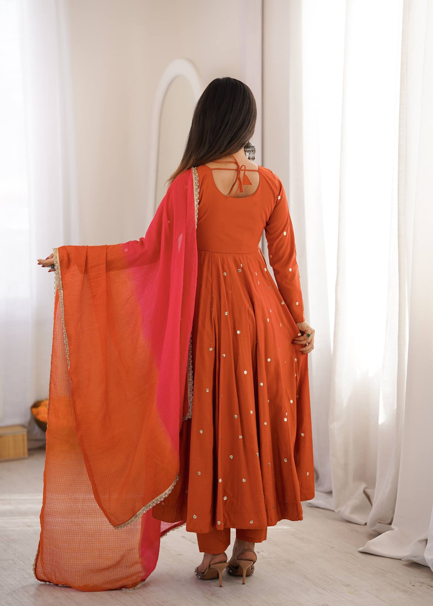 Roman Silk Embroidery Sequence & Real Mirror Work Gown