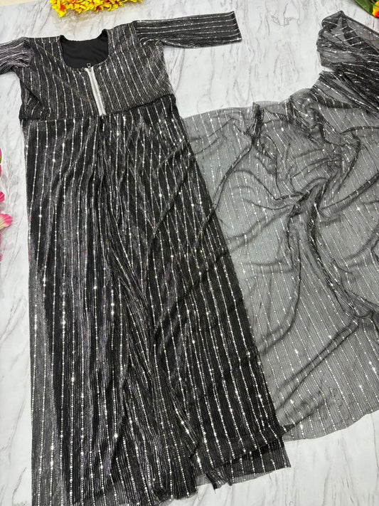 New Shade Imported Net Embellished Tikki Work Saree