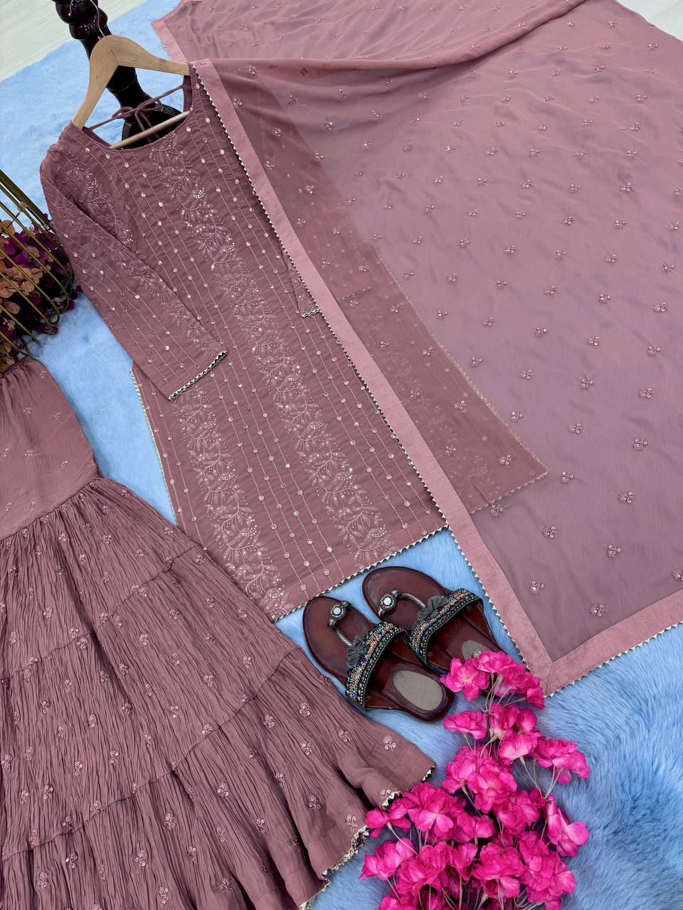 Heavy Faux Georgette With Embroidery Sequence Work Top Sharara